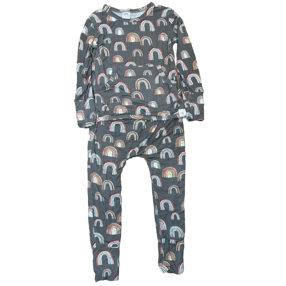 Ready Set Romper 3T 4T After the Storm Rainbow Long Sleeve One Piece Bamboo Gray